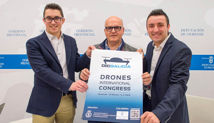 David Saavedra, Manuel Baltar e José Manuel Martínez presentaron o Congreso de drons./A.PAZ.