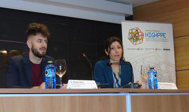 Diego Alén, coordinador de I+D+i en Grupo Copo y Elena Rodríguez, coordinadora del Área de Materiales Avanzados de AIMEN.