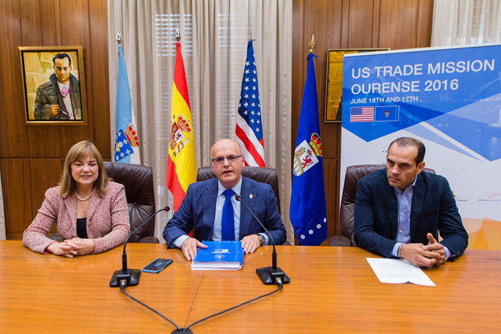 Sanchez, Baltar y Verde valoraron el resultado de la primera misión comercial EEUU-Ourense./A.P.