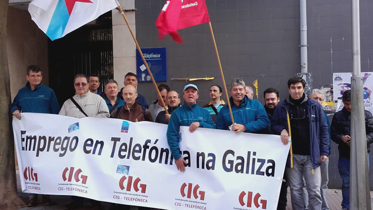 Protesta de traballadores de Telefonica en Pontevedra.