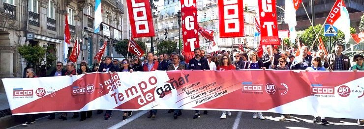 Manifestación convocada por CCOO e UGT en Vigo este 1 de maio.