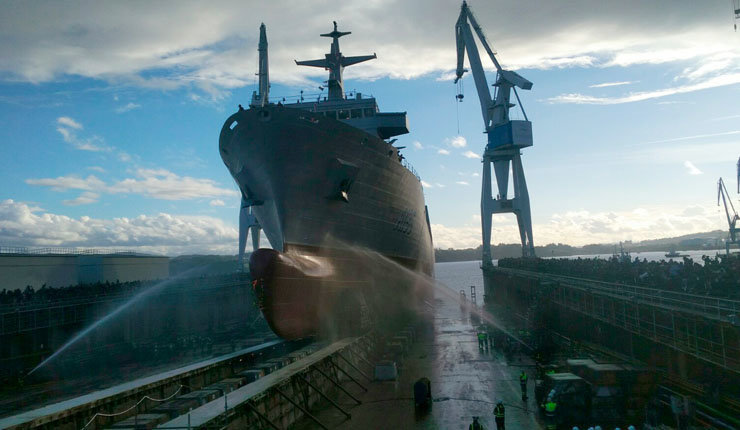 Botadura del buque AOR en los astilleros de Ferrol./NAVANTIA.