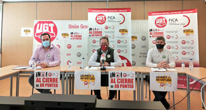 Marcos Prieto, Pedro Hojas y  Manuel Jaramillo, en la rueda de prensa de UGT FICA.