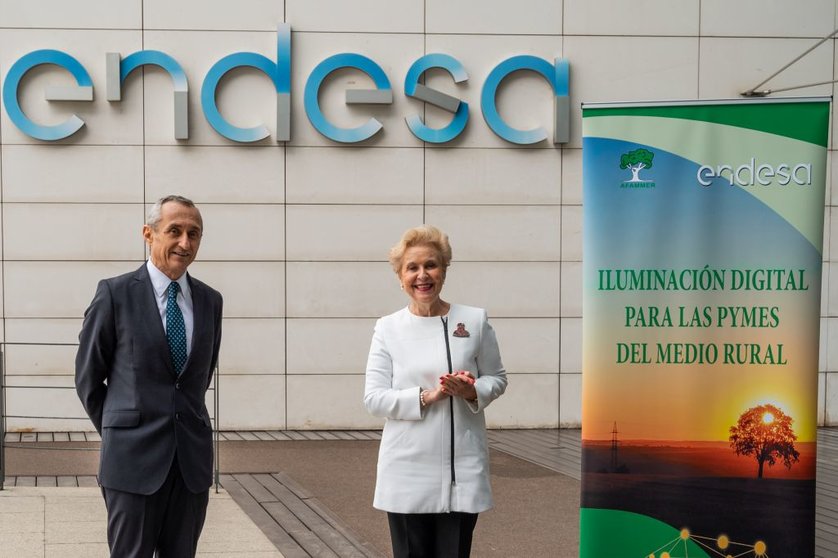 El director general territorial de Endesa, Miguel Temboury, y la presidenta de AFAMMER, Carmen Quintailla.