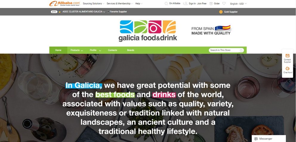Imagen del portal Galicia Food & Drink en el marketplace Alibaba.