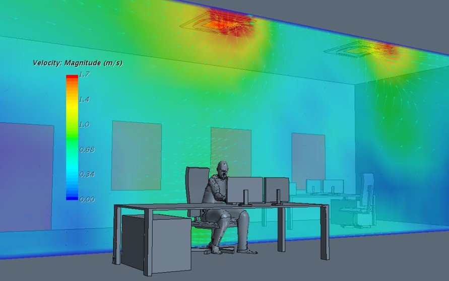 El modelo virtual (en 3D) que ofrece esta tecnología permite simular diferentes escenarios de ventilación.