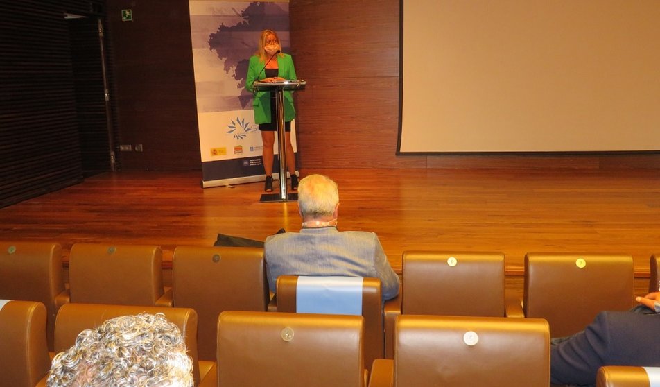 La gerente de SEA, Beatriz Sestayo, durante la presentación en Ferrol de las potencialidades de la creación de un parque empresarial y logístico en Leixa.