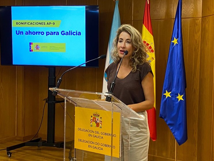 La ministra de Transportes, Raquel Sánchez Jiménez, presentó en A Coruña el esquema de bonificaciones de la AP-9./TWITTER MITMA.
