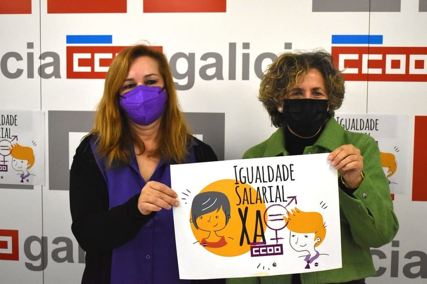 Mamen Sabio e Amelia Pérez presentaron o informe sobre fenda salarial de CCOO-Galicia.
