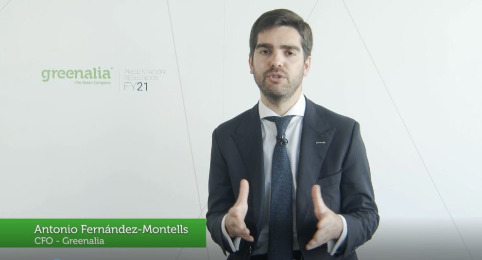 Antonio Fernández-Montells, CFO de Greenalia, en su comunicación de resultados de 2021 al mercado./GREENALIA.