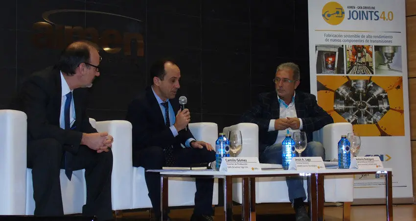 Camilo Gómez, director de Producción de GKN Driveline Vigo S.A.; Jesús Lago, director gerente de AIMEN Centro Tecnológico; y Antonio Rodríguez, jefe de la División de Gestión de la Innovación y SEGAPI de la Axencia Galega de Innovación.