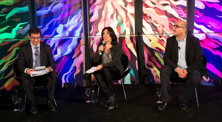 La directora de Amtega, junto al presidente del Clúster TIC de Galicia y al presidente del CLAG, en la apertura de DICO Summit.