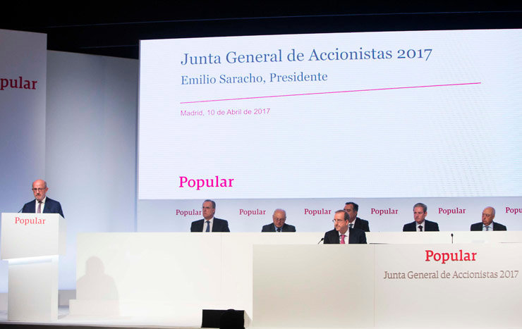 Emilio Saracho en la Junta de Accionistas de Banco Popular./M.GARCÍA DE LA PAZ.
