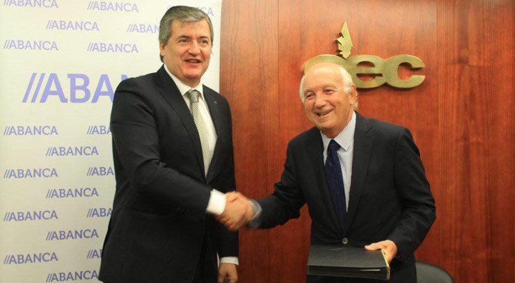 Santiago Novoa y Antonio Fontenla cerraron el acuerdo entre Abanca y la Confederación de Empresarios de A Coruña.