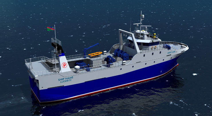 Recreación en 3D de uno de los barcos que faenarán para la filial de Namibia.