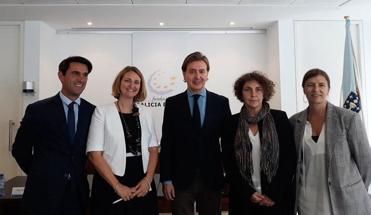 Participantes en la reunión en la sede de Bruselas de la Fundación Galicia Europa; en el centro, Jesús Gamallo.