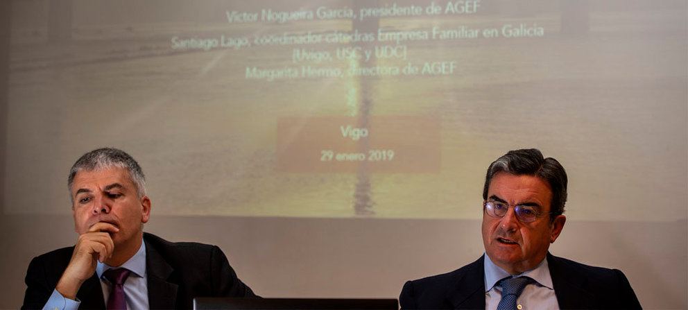 Santiago Lago y Víctor Nogueira presentaron en Vigo el estudio “La doble inversión social de las empresas familiares gallegas”./PUNTO GA COMUNICACIÓN.