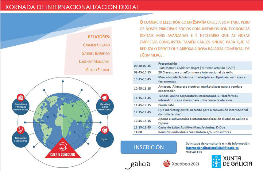 Igape e Inycom promueven la jornada sobre internacionalización digital.