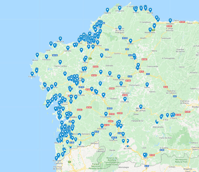Mapa de cobertura de R en Galicia.