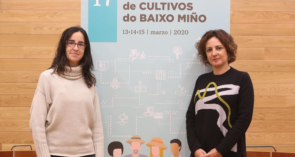 A a presidenta de acuBam, Patricia Rodríguez. e a alcaldesa de Tomiño, Sandra González, presentaron a 17ª Mostra de Cultivos do Baixo Miño.