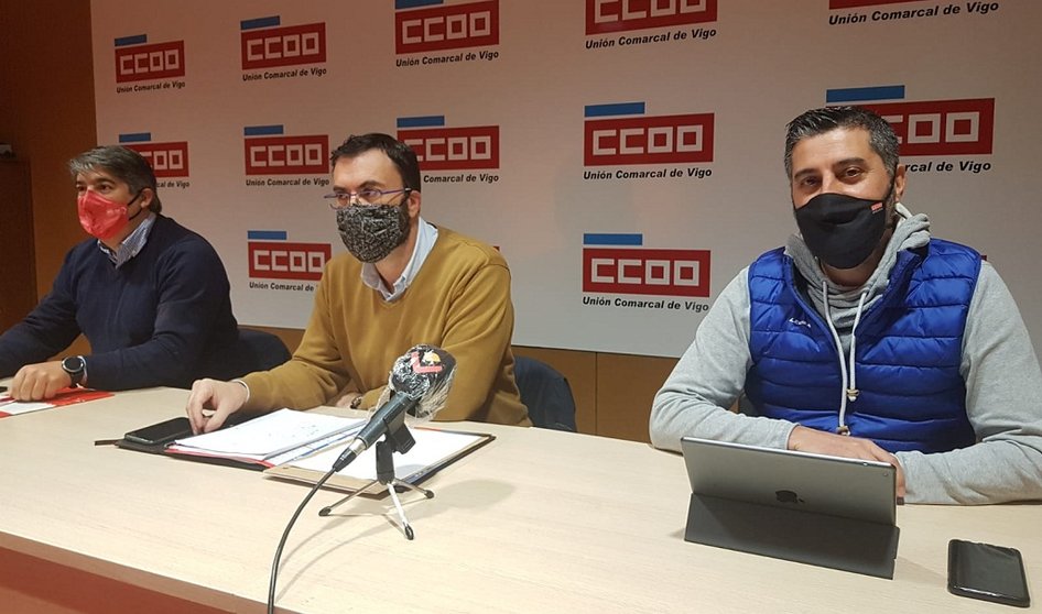 Rolda de prensa do sindicato CCOO para anunciar as protestas do sector do metal de Pontevedra.