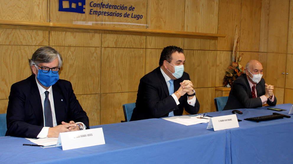 Juan Vieites, Eduardo Valín y Antonio Fontenla, en la presentación en Lugo de la candidatura del primero a presidir la CEG.