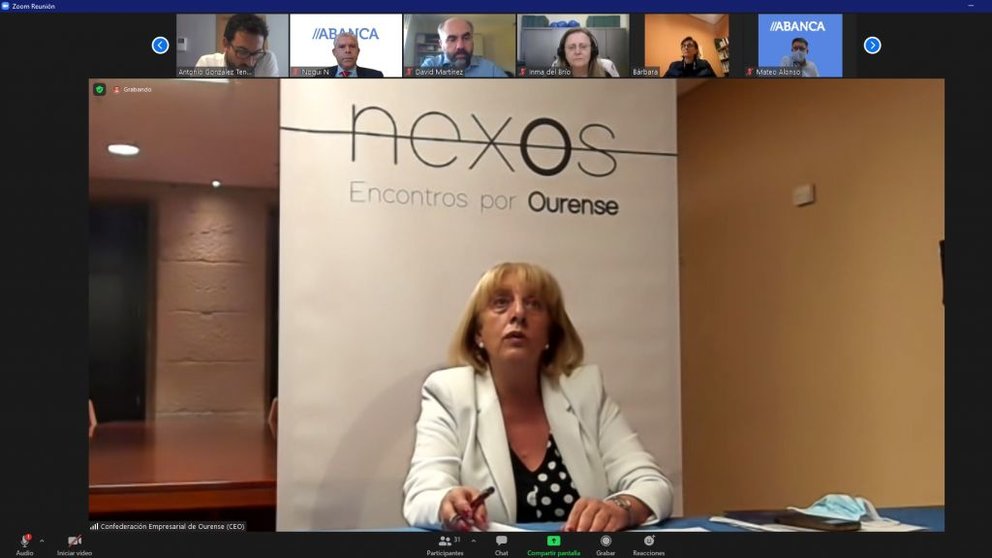 Marisol Novoa, presidenta de la Confederación Empresarial de Ourense, en la jornada online dedicada al arbitraje mercantil.