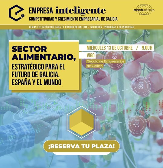 Cartel de la jornada "Sector alimentario, estratégico para el futuro de Galicia, España y el mundo".
