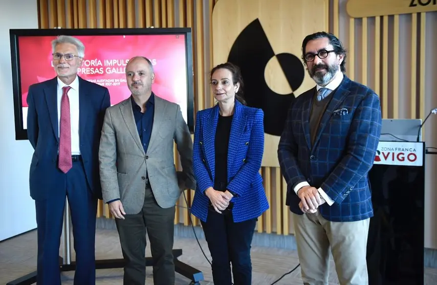 Enrique Gonzaėlez, presidente de ICJCE Galicia, Susana Lama, responsable de Ardaėn, David Regades, delegado del CZFV y Andreės Lucendo, coordinador del estudio y vicepresidente de ICJCE Galicia./PUNTO GA-M.RIOPA.