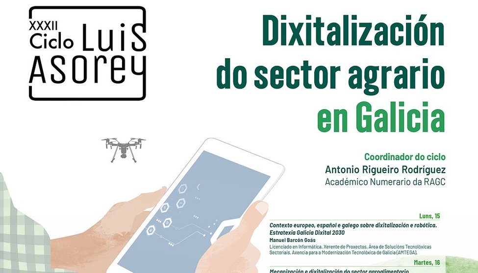 Parte do cartel do XXIV Ciclo Luis Asorey dedicado á "Dixitalización do sector agrario en Galicia".