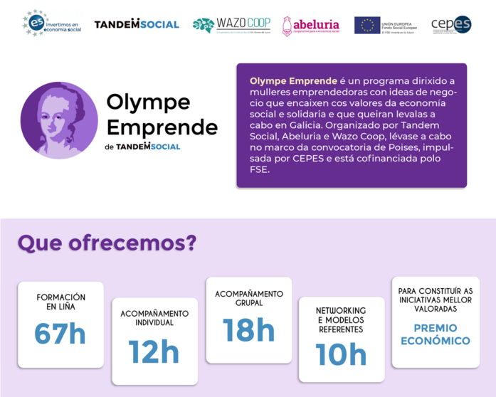 A terceira edición do Programa #OlympeEmprende acepta solicitudes ata o 27 de novembro.