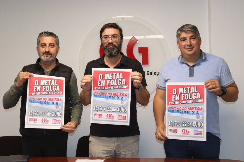 Representantes dos sindicatos CIG, UGT e CCOO anunciaron tres días de folga no sector do metal de Pontevedra.