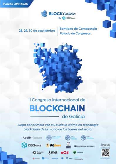 Cartel del I Congreso Internacional de Blcokchain de Galicia, que se celebrará en Santiago del 28 al 30 de septiembre.