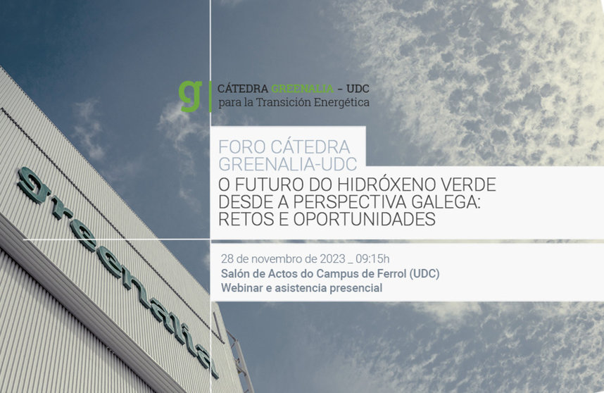 Cartel do webinar sobre o hidróxeno verde organizado pola Cátedra Greenalia-UDC.